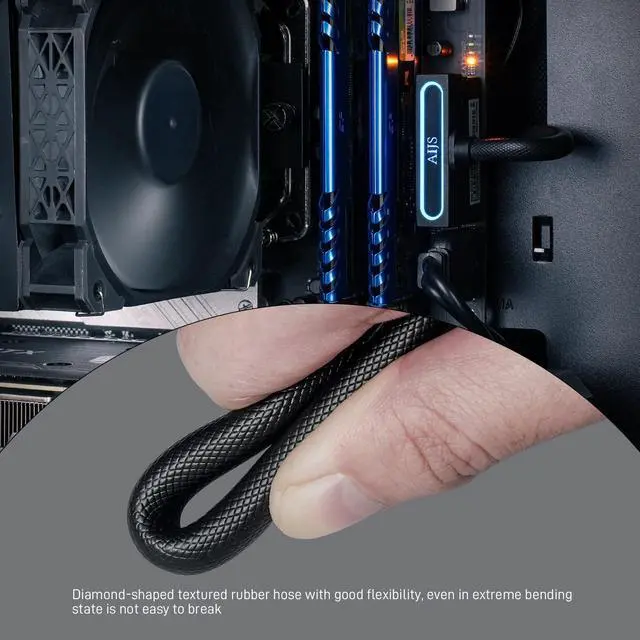Alt view image 3 of 7 - DARKROCK LED 24 Pin Extension Cable for Power Supply & Motherboard, 90-Degree Adapter with Single Durable & Flexible Rubber Cable RGB Lighting, Cable Management - Black