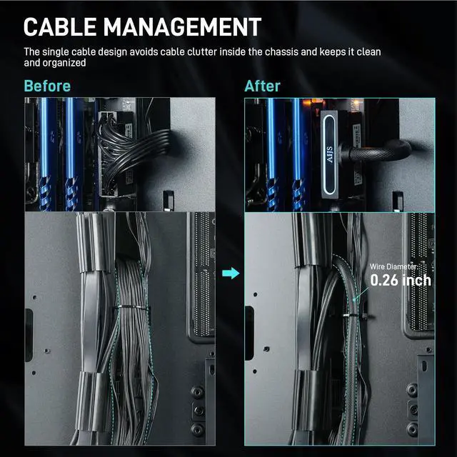 Alt view image 6 of 7 - DARKROCK LED 24 Pin Extension Cable for Power Supply & Motherboard, 90-Degree Adapter with Single Durable & Flexible Rubber Cable RGB Lighting, Cable Management - Black