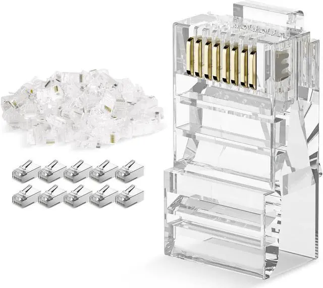 Main image of DARKROCK Cat6 RJ45 Connectors 100-Pack for Ethernet Cables - Compatible with Cat6/Cat5/Cat5e, Strong Antioxidant Performance, 24-26AWG/Flat Network Cables, RJ45 Keystone Inline Coupler - Transparent.