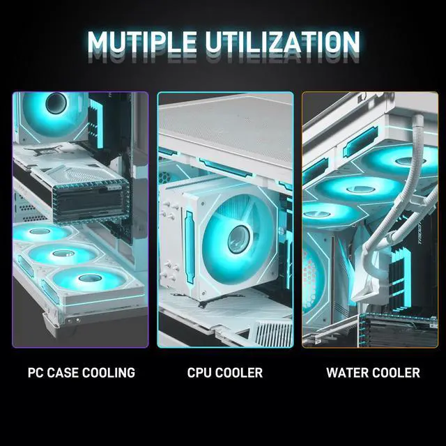 Alt view image 7 of 7 - DARKROCK F120-3 in 1 120 mm Infinite Mirror Design Case Fans with PWM Control & ARGB Effect, Hydraulic Bearing for Low-Noise Operation - Suitable for Most PC Cooling Systems - White