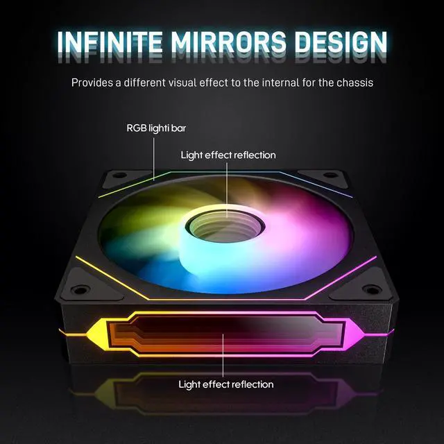 Alt view image 3 of 7 - DARKROCK F120-3 in 1 120 mm Infinite Mirror Design Case Fans with PWM Control & ARGB Effect, Hydraulic Bearing for Low-Noise Operation - Suitable for Most PC Cooling Systems - Black
