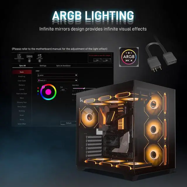 Alt view image 4 of 7 - DARKROCK R120-2-Pack 120mm Reverse Installed Infinite Mirror Design PC Fan with Addressable RGB Effect, PWM Smart Control and Hydraulic Bearing for Stable Operation - Black