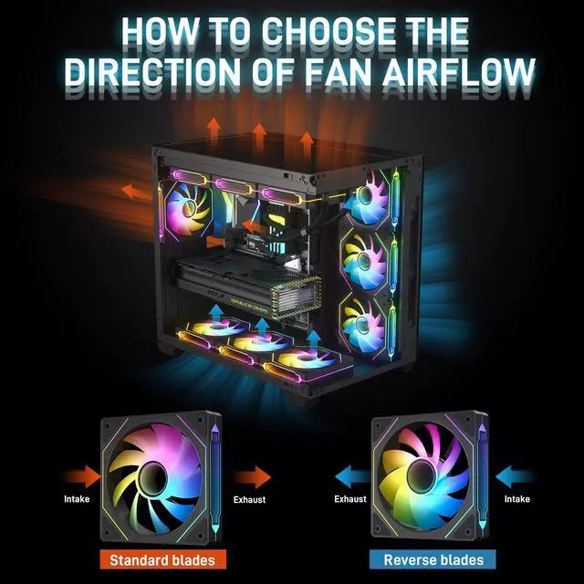 Alt view image 7 of 7 - DARKROCK R120-2-Pack 120mm Reverse Installed Infinite Mirror Design PC Fan with Addressable RGB Effect, PWM Smart Control and Hydraulic Bearing for Stable Operation - Black