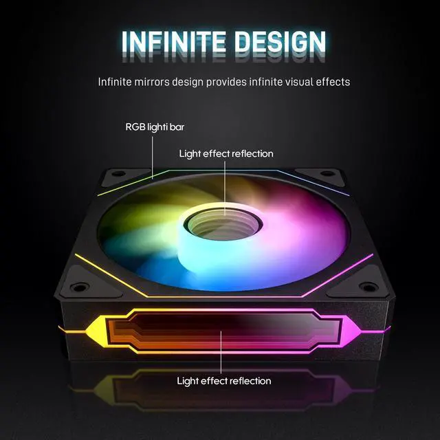 Alt view image 3 of 7 - DARKROCK R120-2-Pack 120mm Reverse Installed Infinite Mirror Design PC Fan with Addressable RGB Effect, PWM Smart Control and Hydraulic Bearing for Stable Operation - Black