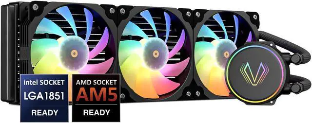 Main image of Vetroo V360 Liquid CPU Cooler, 3X 120mm Addressable RGB FDB & PWM Fans, 360mm Radiator AIO Water Cooler w/Controller Hub for Intel LGA 1700/1200/115X AMD AM5/AM4 - Black