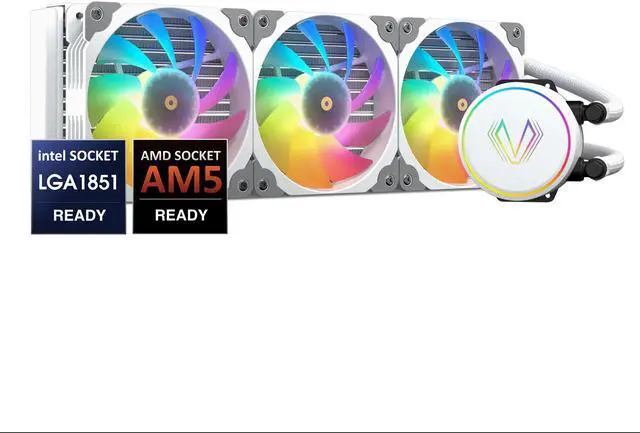 Main image of Vetroo V360 Liquid CPU Cooler, 3X 120mm Addressable RGB FDB & PWM Fans, 360mm Radiator AIO Water Cooler w/Controller Hub for Intel LGA 1700/1200/115X AMD AM5/AM4 - White