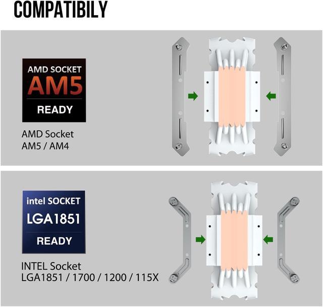 Alt view image 6 of 7 - Vetroo V5 White CPU Air Cooler w/ w/Addressable RGB Lights Sync 5 Heat Pipes 120mm FDB PWM Processor 200W TDP Cooler for Intel LGA 1851/1700/1200/115X AMD AM5/AM4