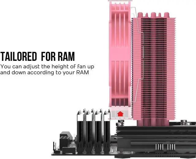 Alt view image 2 of 7 - Vetroo V5 Pink CPU Air Cooler w/ w/Addressable RGB Lights Sync 5 Heat Pipes 120mm FDB PWM Processor 200W TDP Cooler for Intel LGA 1851/1700/1200/115X AMD AM5/AM4