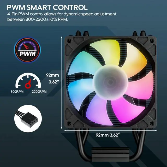 Alt view image 4 of 7 - Vetroo V3 CPU Air Cooler w/ ARGB Lighting and PWM Smart Control - Compact Design with Height of 133mm & 92mm Fan, Direct Heat Pipes, Aluminium Fins, for AMD AM4/AM5 & Intel LGA1851/1700/1200/115X