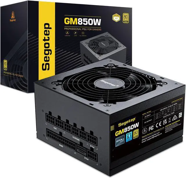 Main image of Segotep 850W Power Supply 2025 PCIe 5.1 & ATX 3.1 Gaming PSU 80 Plus Gold Full Modular Support NVIDIA RTX 20/30/40 Series & AMD GPU, 120mm Silent FDB Fan, 5 Year Warranty