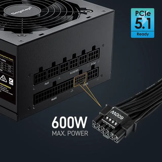 Alt view image 3 of 7 - Segotep 850W Power Supply 2025 PCIe 5.1 & ATX 3.1 Gaming PSU 80 Plus Gold Full Modular Support NVIDIA RTX 20/30/40 Series & AMD GPU, 120mm Silent FDB Fan, 5 Year Warranty