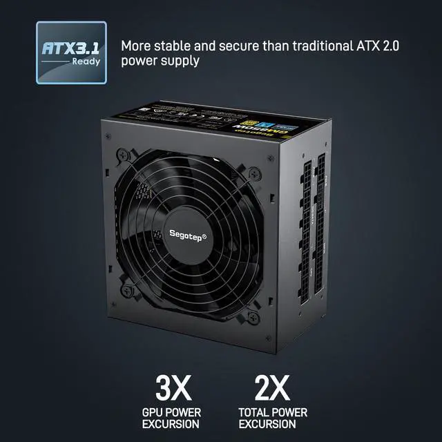 Alt view image 2 of 7 - Segotep 850W Power Supply 2025 PCIe 5.1 & ATX 3.1 Gaming PSU 80 Plus Gold Full Modular Support NVIDIA RTX 20/30/40 Series & AMD GPU, 120mm Silent FDB Fan, 5 Year Warranty