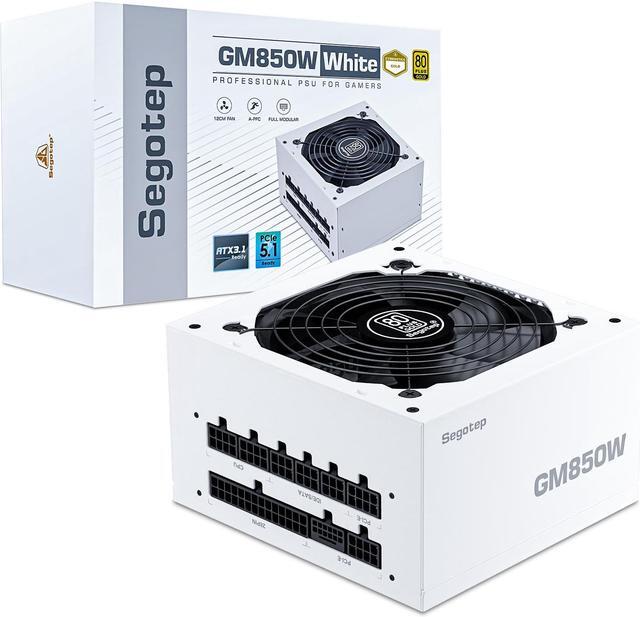 Main image of Segotep 850W White PCIe 5.1 Full Modular 80 Plus Gold PSU ATX 3.1 Gaming Power Supply, 12VHPWR Cable, 12+4PIN port and Dual 6+2Pin ports for Different Graphics Cards, Silent Fan mode