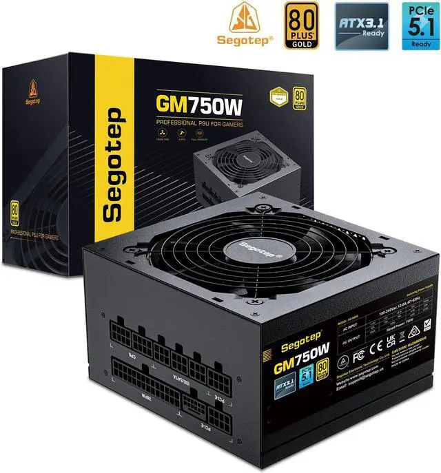 Main image of Segotep 750W Power Supply Full Modular 80 Plus Gold PSU, 600W 12VHPWR Cable Included, 12+4PIN port and Dual 6+2Pin ports for Different Graphics cards, Silent Fan mode, ATX 3.1 Gaming Power Supply