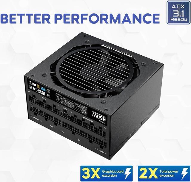 Alt view image 4 of 7 - Vetroo 850W Power Supply Dual PCIe 5.1 ATX 3.1 Ready, 80 Plus Gold Full Modular, Quiet Operation with 120mm FDB Fan, 10-Year Warranty - Black