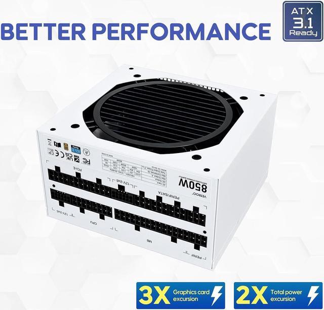 Alt view image 4 of 7 - Vetroo 850W Power Supply Dual PCIe 5.1 ATX 3.1 Ready, 80 Plus Gold Full Modular, Quiet Operation with 120mm FDB Fan, 10-Year Warranty - White