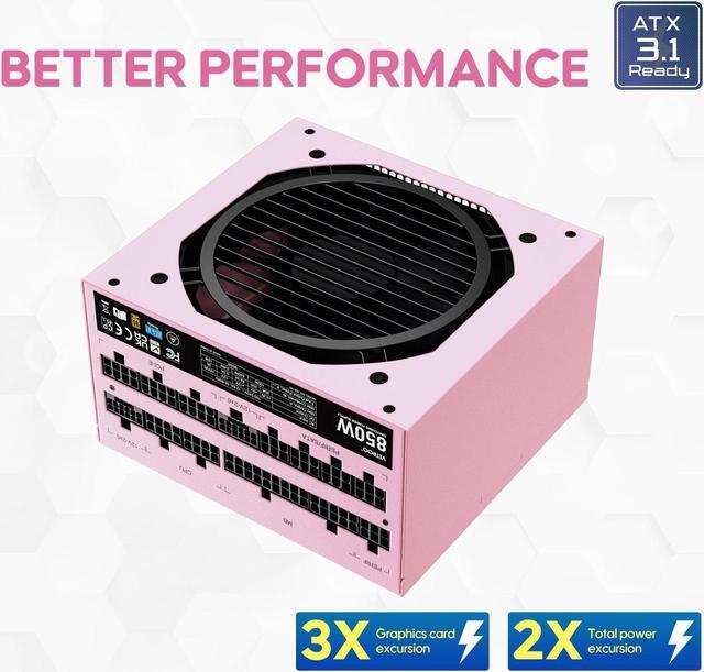 Alt view image 4 of 7 - Vetroo 850W Power Supply Dual PCIe 5.1 ATX 3.1 Ready, 80 Plus Gold Full Modular, Quiet Operation with 120mm FDB Fan, 10-Year Warranty - Pink