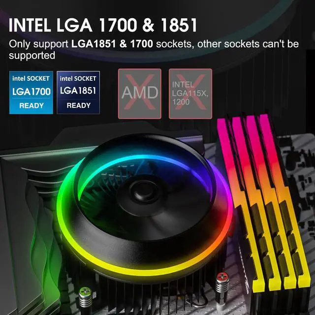 Alt view image 2 of 7 - Vetroo Eclipse Low-Profile ARGB CPU Air Cooler, 90mm PWM Fan, Premium Aluminum Fins, Removable Butterfly Fan Cooler Specifically for Intel LGA 1851 & 1700