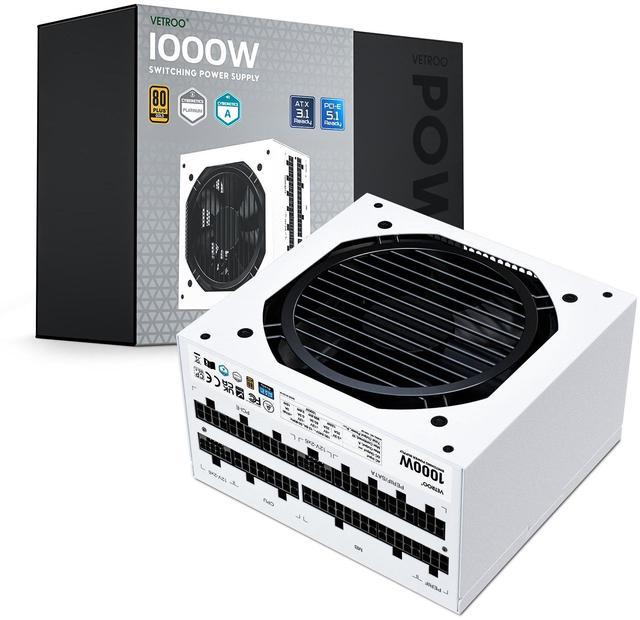 Vetroo 1000W White Power Supply ATX 3.1 Ready Dual PCIe 5.1, 80 Plus Gold Full Modular, Compact Size, Eco Mode with 120mm FDB Fan, 10 Year Warranty,