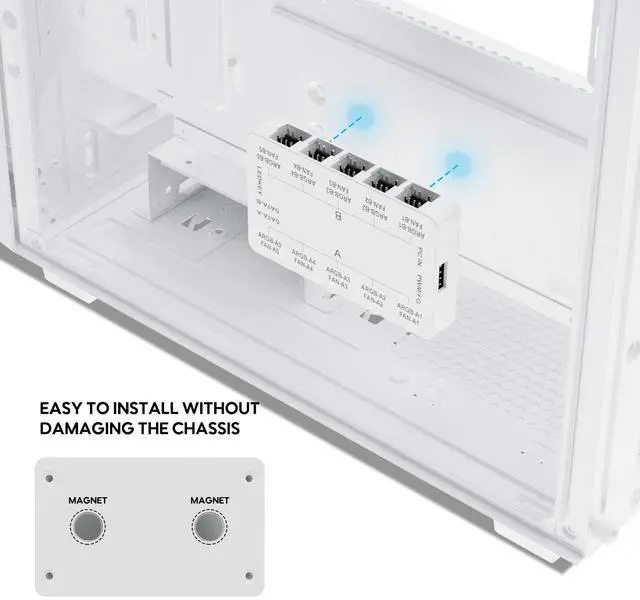 Alt view image 4 of 7 - Vetroo 20-Port Case Fan Hub with Remote, SATA Power 10-Port 4-Pin PWM Fan Speed and 10-Port 3-Pin ARGB Lighting Controller (White)