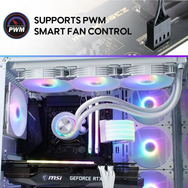 Alt view image 6 of 7 - Vetroo 20-Port Case Fan Hub with Remote, SATA Power 10-Port 4-Pin PWM Fan Speed and 10-Port 3-Pin ARGB Lighting Controller (White)