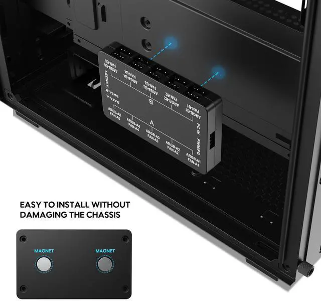 Alt view image 4 of 7 - Vetroo 20-Port Case Fan Hub with Remote, SATA Power 10-Port 4-Pin PWM Fan Speed and 10-Port 3-Pin ARGB Lighting Controller (Black)