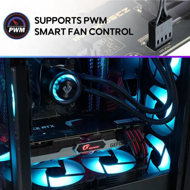 Alt view image 6 of 7 - Vetroo 20-Port Case Fan Hub with Remote, SATA Power 10-Port 4-Pin PWM Fan Speed and 10-Port 3-Pin ARGB Lighting Controller (Black)