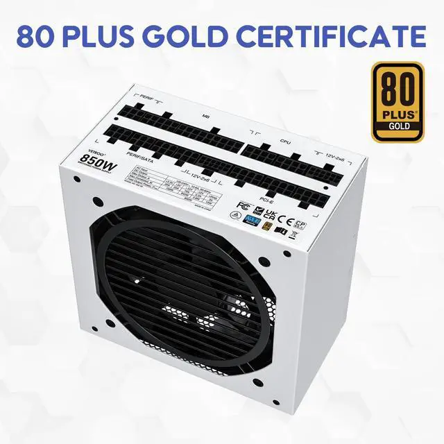 Alt view image 3 of 7 - Vetroo 850W Power Supply Dual PCIe 5.1 ATX 3.1 Ready, 80 Plus Gold Full Modular, Quiet Operation with 120mm FDB Fan, 10-Year Warranty - White