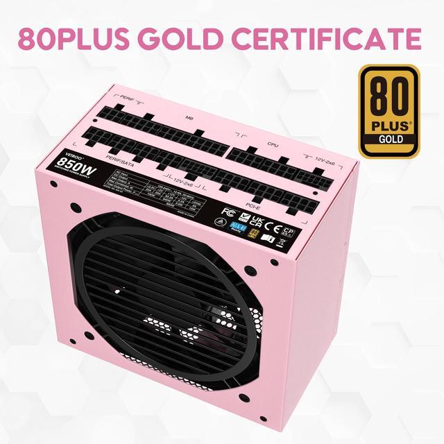 Alt view image 3 of 7 - Vetroo 850W Power Supply Dual PCIe 5.1 ATX 3.1 Ready, 80 Plus Gold Full Modular, Quiet Operation with 120mm FDB Fan, 10-Year Warranty - Pink