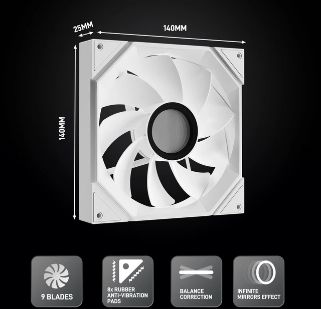 DARKROCK R140 140mm Reverse Blade Infinity Mirror Design PC Fan with ...