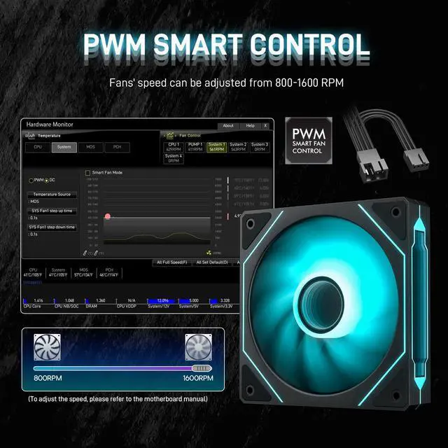 Alt view image 5 of 7 - DARKROCK F120 6-Pack 120mm Infinite Mirror Case Fans with PWM Control & ARGB Effect, 24 LED Lights, HDB Hydraulic Bearing for Low-Noise Operation - Suitable for Most PC Cooling Systems - Black