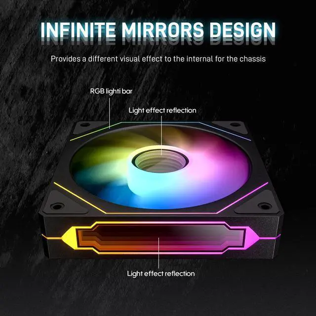 Alt view image 3 of 7 - DARKROCK F120 6-Pack 120mm Infinite Mirror Case Fans with PWM Control & ARGB Effect, 24 LED Lights, HDB Hydraulic Bearing for Low-Noise Operation - Suitable for Most PC Cooling Systems - Black