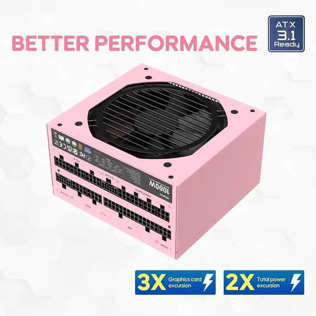 Alt view image 3 of 7 - Vetroo AL900 Pink ATX PC Case with 1000W Pink Power Supply, 270° Full View Tempered Glass, Pre-Installed ARGB & PWM FDB Fan, Supports 360mm Radiator & 10 Fans, Type-C Ready