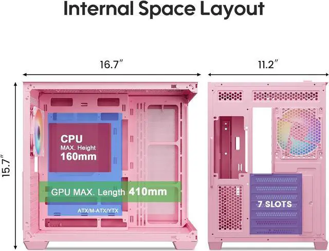 Alt view image 2 of 7 - Vetroo AL900 Pink ATX PC Case with 1000W Pink Power Supply, 270° Full View Tempered Glass, Pre-Installed ARGB & PWM FDB Fan, Supports 360mm Radiator & 10 Fans, Type-C Ready