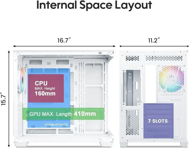 Alt view image 2 of 7 - Vetroo AL900 White ATX PC Case with 1000W White Power Supply, 270° Full View Tempered Glass, Pre-Installed ARGB & PWM FDB Fan, Supports 360mm Radiator & 10 Fans, Type-C Ready