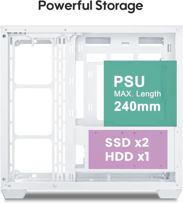 Alt view image 6 of 7 - Vetroo AL900 White ATX PC Case - 3 Pcs Pink 120mm ARGB Fan, 270° Full View Tempered Glass, Pre-Installed ARGB & PWM FDB Fan, Supports 360mm Radiator & 10 Fans, Type-C Ready