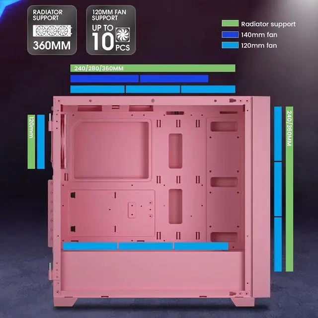 Alt view image 6 of 7 - VETROO AL800 Full Tower Pink PC Computer Case - 3 Pcs White 120mm ARGB Fan, Door Opening Design Tempered Glass, E-ATX/ATX Support, Adjustable LED Strip, Pre-Installed ARGB & PWM FDB Fan in Rear