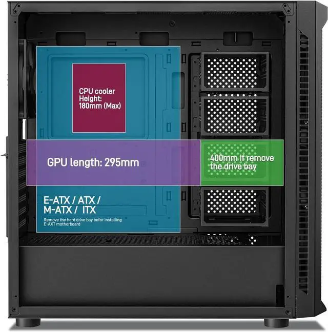 Alt view image 4 of 7 - DARKROCK Classico Max Storage Master E-ATX Computer Case with 7x120mm Black Fan, 10 x3.5 HDD+3 x2.5 SDD USB 3.0 Ready, 360mm Radiator Supported, Vertical Slots for GPU Vertically Mount - Black