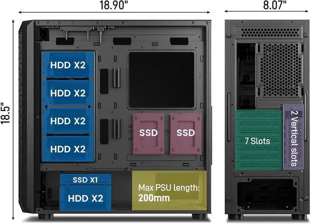 Alt view image 2 of 7 - DARKROCK Classico Storage Master ATX NAS Computer Case Mid Tower with 3x120mm Black Infinity Design F120 Fan & 4x120mm Black Fan, USB 3.0 Ready 10 x3.5'' HDD+3 x2.5'' SDD Black