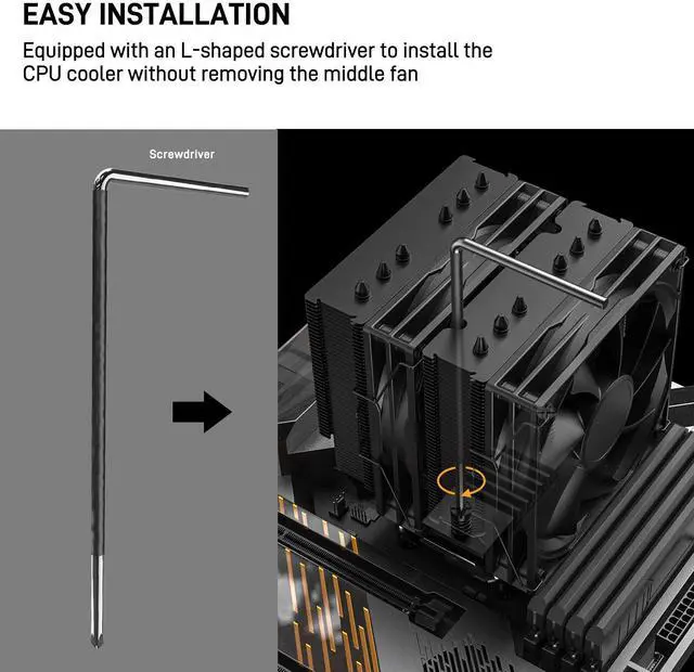 Alt view image 6 of 7 - DARKROCK DT6 CPU Air Cooler, Dual Towers with 6 Copper Heat Pipes, 2 x 120mm PWM Fan for Low Noise Operation, Easy Installation - Brackets for Intel LGA 1851/1700/1200/115X & AMD AM5/AMD4 - Black