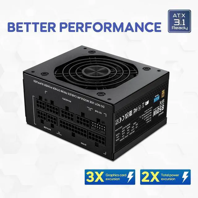 Alt view image 4 of 7 - Vetroo 850W SFX Power Supply ATX 3.1 & PCIE 5.1 Ready, 80 Plus Gold Certificate Fully Modular, 90mm FDB Fan for Low-Noise Operation, SFX-to-ATX Bracket, 10-Year Warranty - Black