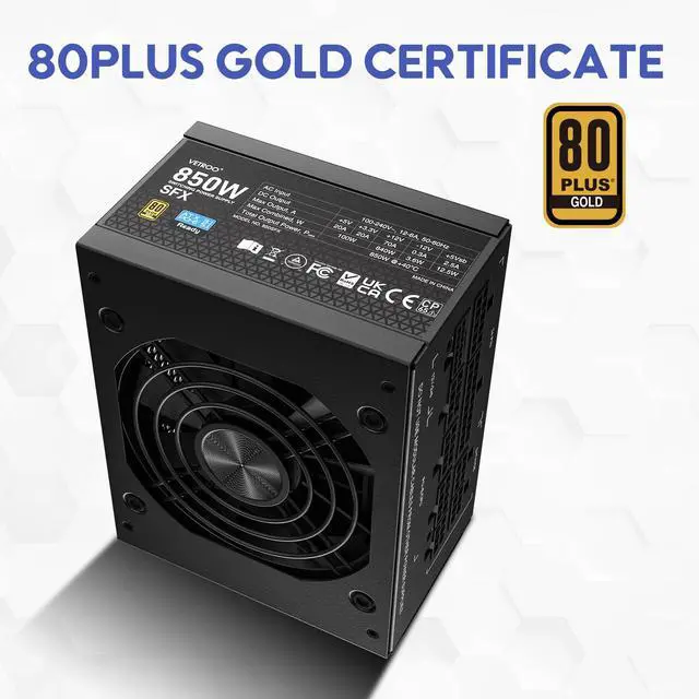 Alt view image 5 of 7 - Vetroo 850W SFX Power Supply ATX 3.1 & PCIE 5.1 Ready, 80 Plus Gold Certificate Fully Modular, 90mm FDB Fan for Low-Noise Operation, SFX-to-ATX Bracket, 10-Year Warranty - Black