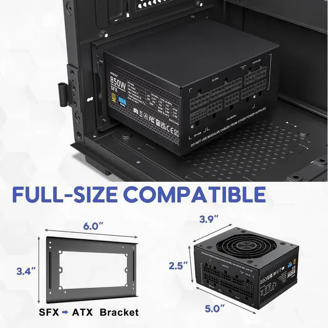 Alt view image 2 of 7 - Vetroo 850W SFX Power Supply ATX 3.1 & PCIE 5.1 Ready, 80 Plus Gold Certificate Fully Modular, 90mm FDB Fan for Low-Noise Operation, SFX-to-ATX Bracket, 10-Year Warranty - Black