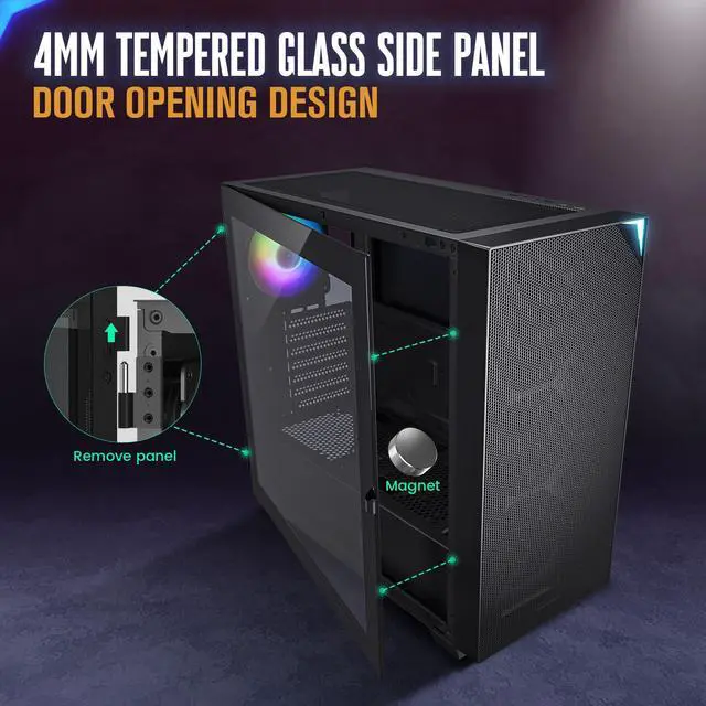 Alt view image 2 of 6 - Vetroo AL800 Black E-ATX Full Tower PC Gaming Case with 4mm Tempered Glass RTX 50 Series Fully Compatible Side Panel & Mesh Front Panel Support 360mm Radiator 120mm ARGB Fan Included Type-C