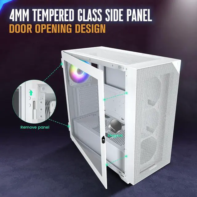 Alt view image 2 of 6 - Vetroo AL800 White E-ATX Full Tower PC Gaming Case with 4mm Tempered Glass RTX 50 Series Fully Compatible Side Panel & Mesh Front Panel Support 360mm Radiator 120mm ARGB Fan Included Type-C