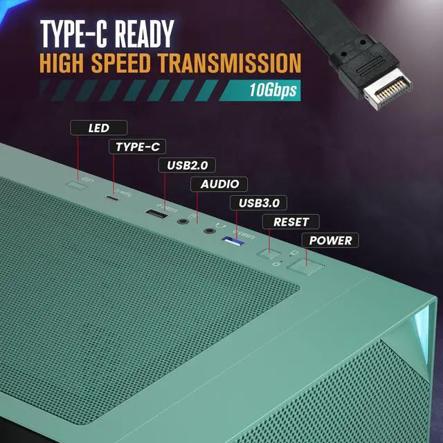 Alt view image 6 of 6 - Vetroo AL800 Army Green E-ATX Full Tower PC Gaming Case with 4mm Tempered Glass RTX 50 Series Fully Compatible Side Panel & Mesh Front Panel Support 360mm Radiator 120mm ARGB Fan Included Type-C