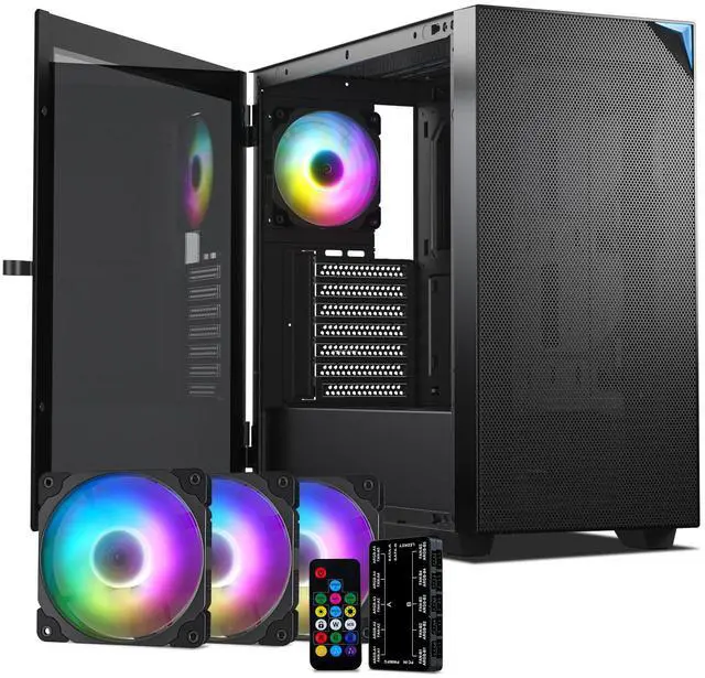 Main image of VETROO AL800 Full Tower PC Computer Case w/Door Opening Design Tempered Glass, E-ATX/ATX Support, Built-in ARGB LED Strip in Front Mesh Panel, Type-C Ready, 4Pcs 120mm Addressable RGB Fans -Black