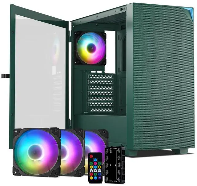 Main image of VETROO AL800 Full Tower PC Computer Case w/Door Opening Design Tempered Glass, E-ATX/ATX Support, Built-in ARGB LED Strip in Front Mesh Panel, Type-C Ready, 4Pcs 120mm Addressable RGB Fans -Army Green