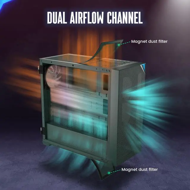 Alt view image 6 of 7 - VETROO AL800 Full Tower PC Computer Case w/Door Opening Design Tempered Glass, E-ATX/ATX Support, Built-in ARGB LED Strip in Front Mesh Panel, Type-C Ready, 4Pcs 120mm Addressable RGB Fans -Army Green