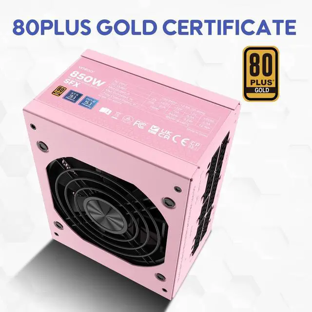 Alt view image 5 of 7 - Vetroo 850W SFX Power Supply ATX 3.1 & PCIE 5.1 Ready, 80 Plus Gold Certificate Fully Modular, 90mm FDB Fan for Low-Noise Operation, SFX-to-ATX Bracket, 10-Year Warranty - Pink